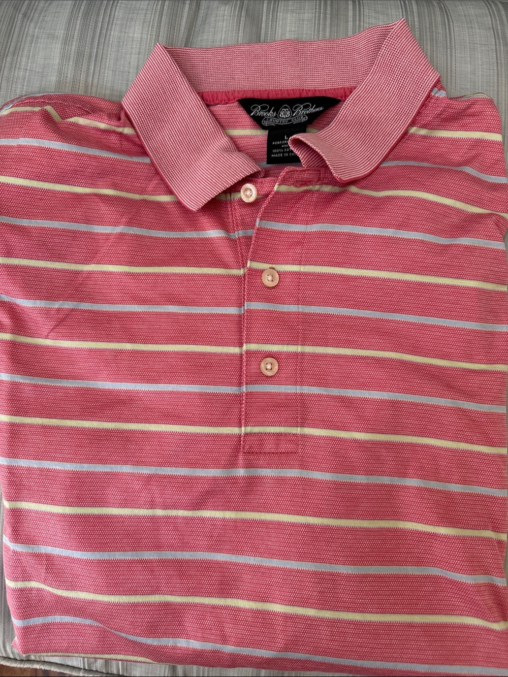 Brooks Brothers Pink Striped Polo with Cream and White Trim
